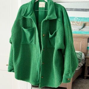 American Eagle Green Cozy Sherpa Shacket Large